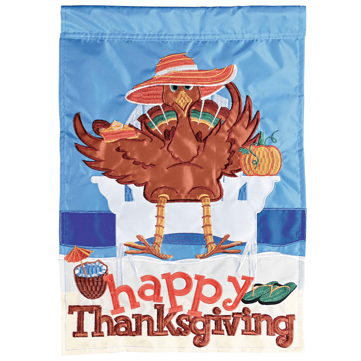 Thanksgiving Beach Turkey Double Applique Garden Flag