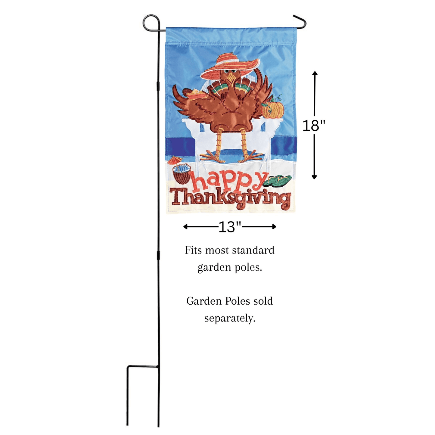Thanksgiving Beach Turkey Double Applique Garden Flag