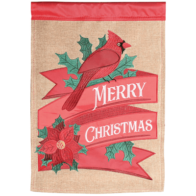 Elegant Double Appliqué Poinsettia And Cardinal Garden Flag 13X18 Inches