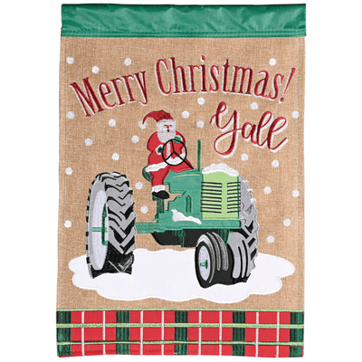 Double Applique Christmas Garden Flag - Santa Merry Christmas Y'All 13X18 Inches