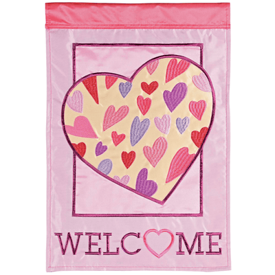 Welcome Hearts Double Applique Garden Flag 13X18 Inches