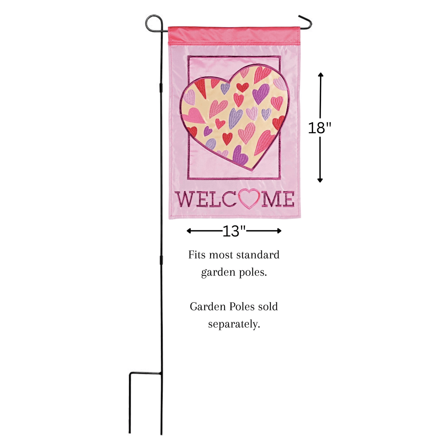 Welcome Hearts Double Applique Garden Flag 13X18 Inches