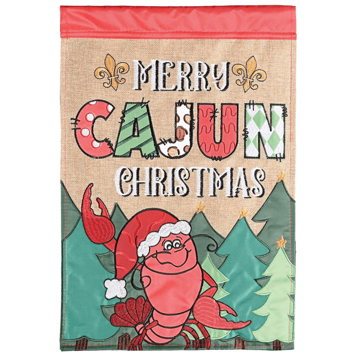 Crawfish Merry Cajun Christmas Double Appliqué Garden Flag