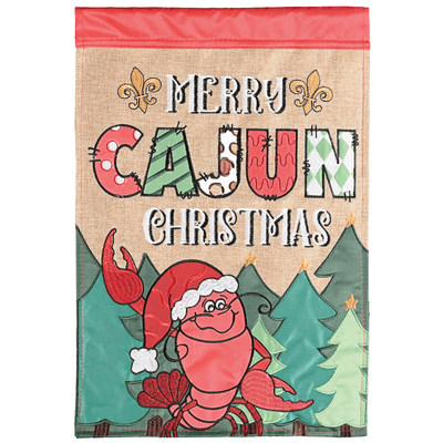 Crawfish Merry Cajun Christmas Double Appliqué Garden Flag