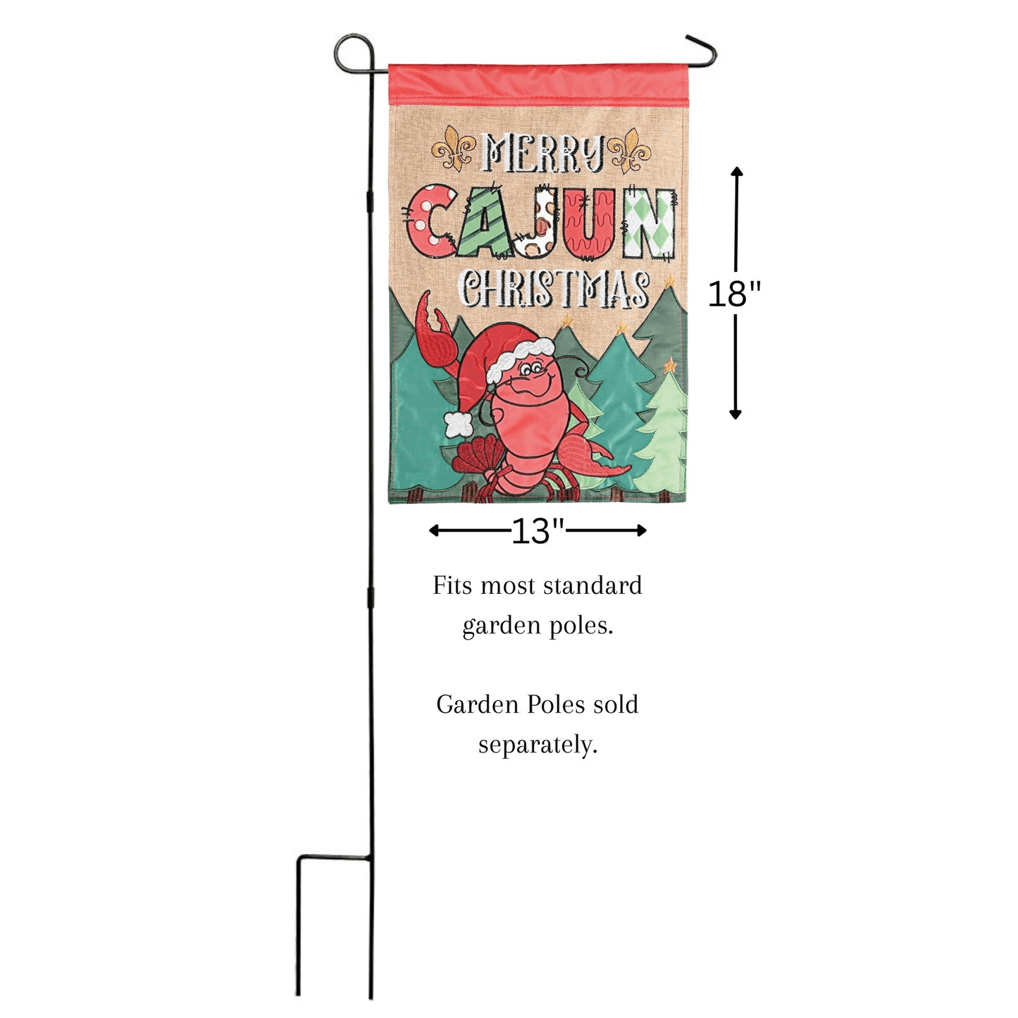 Crawfish Merry Cajun Christmas Double Appliqué Garden Flag