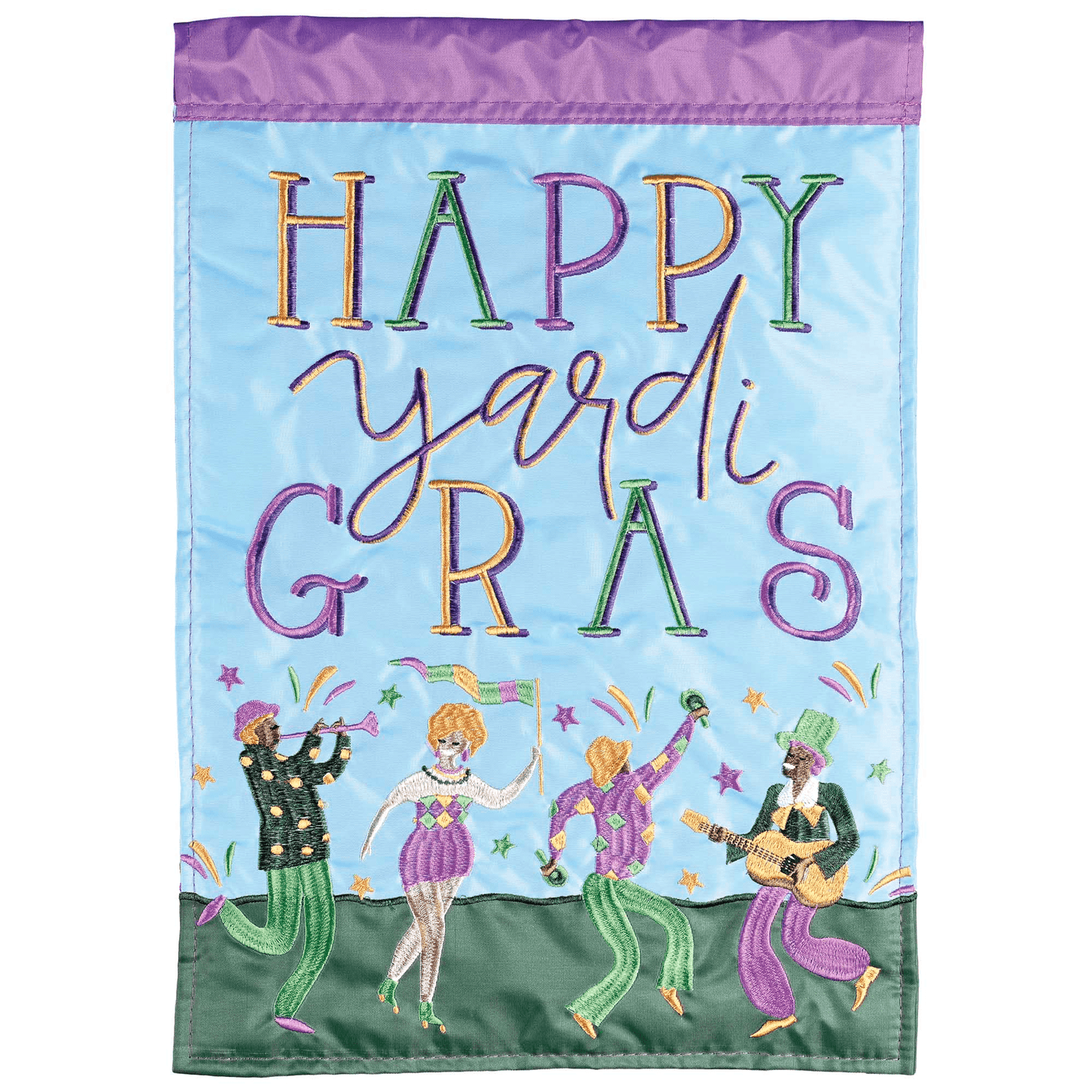 Happy Yardi Gras Double Applique Garden Flag 13X18 Inches