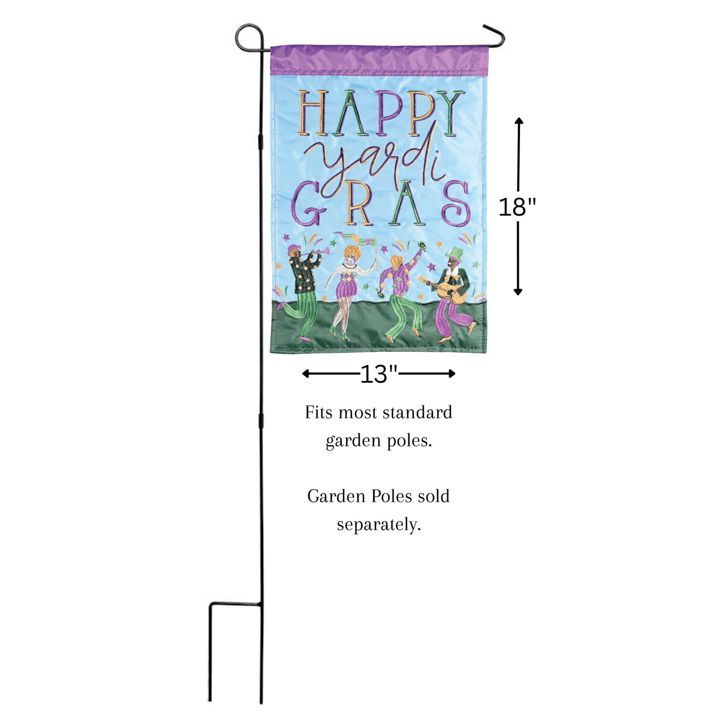 Happy Yardi Gras Double Applique Garden Flag 13X18 Inches