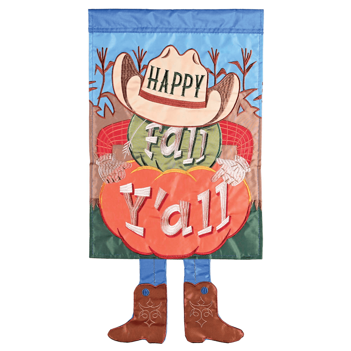 Happy Fall Y'All Pumpkins Whimsical Garden Flag With Leg Dangles