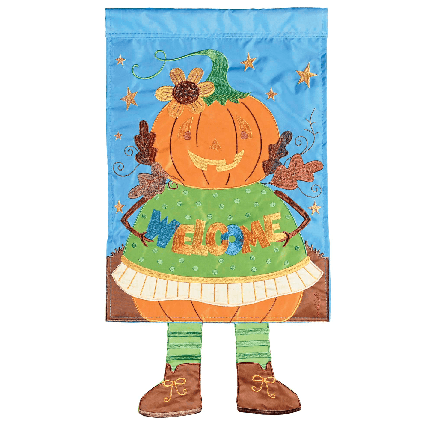 Whimsical Double-Sided Pumpkin Welcome Garden Flag With Dangled Legs