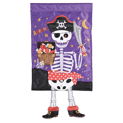 Whimsical Crazy Leg Skeleton Pirate Garden Flag