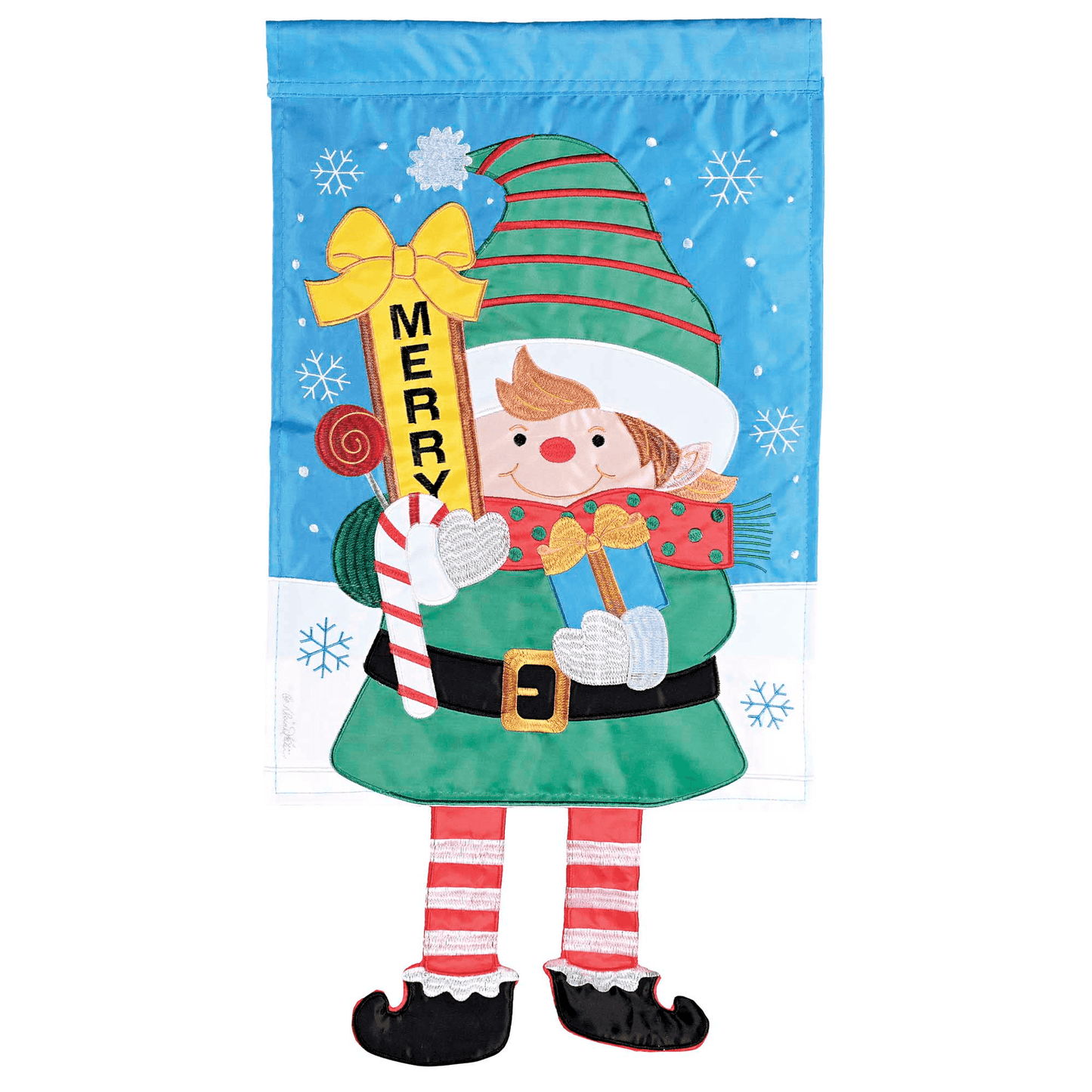 Whimsical Crazy Leg Elf Garden Flag