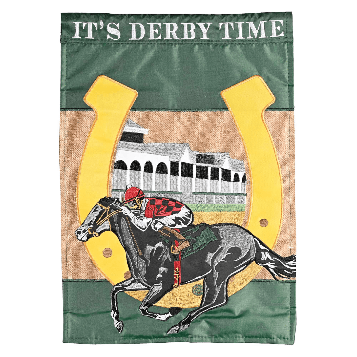 Derby Time Horse Double Applique Garden Flag - 13X18 Inches