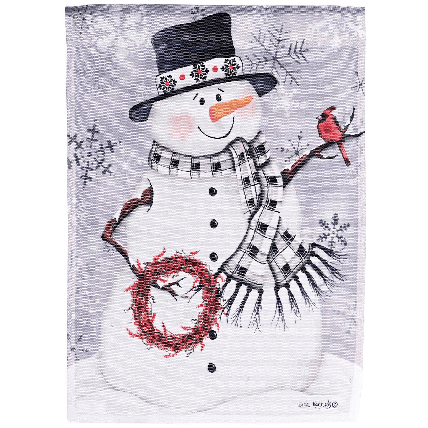 Snowman Flag With Berry Wreath – 30X44 Inch Heavy-Duty Design