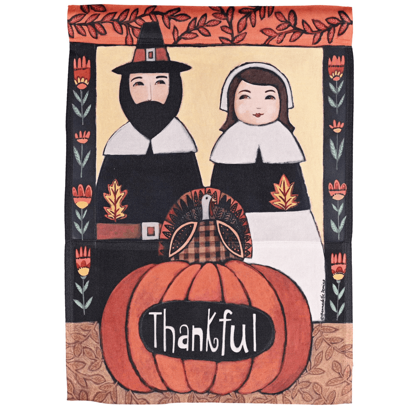 Thankful Pilgrims Garden Print Flag - 13X18 Inches
