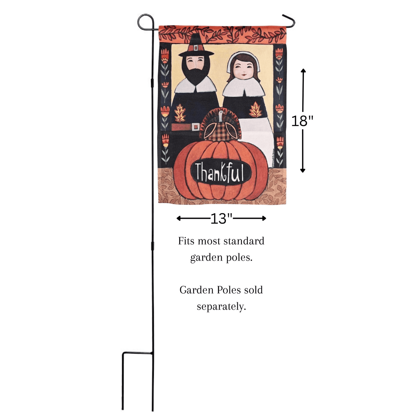 Thankful Pilgrims Garden Print Flag - 13X18 Inches