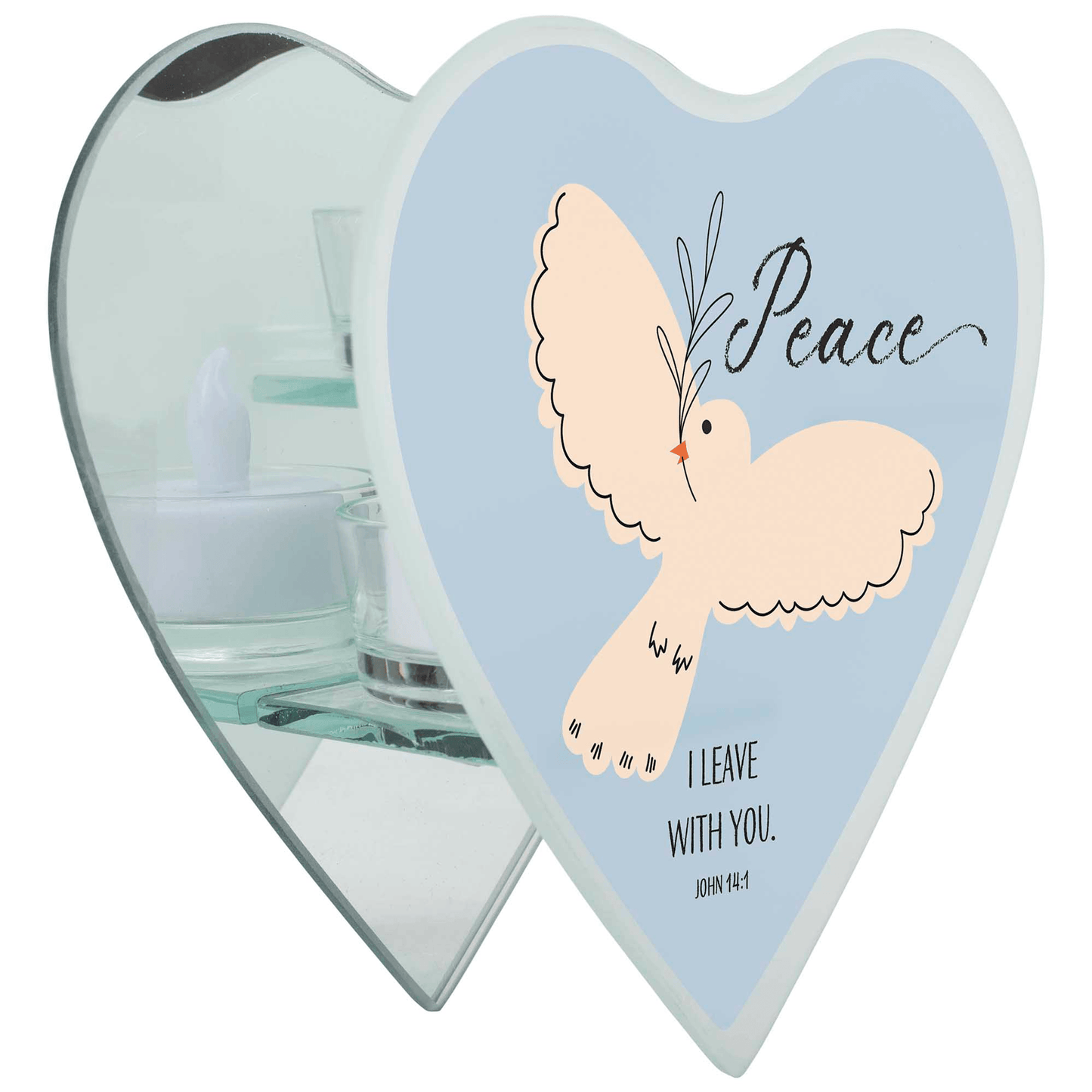Frosted Glass Wall-Mount Tealight Holder With Dove And Inspirational Verse