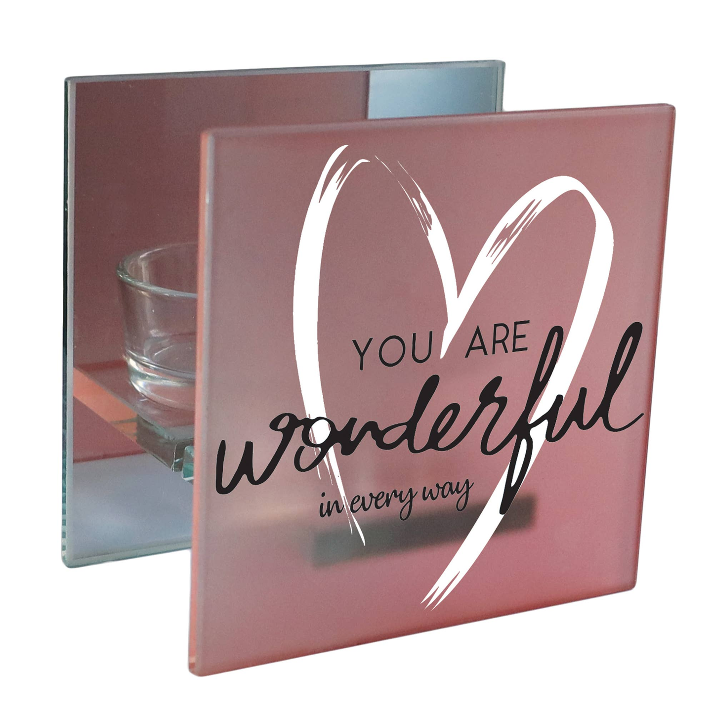 Blush Pink Mirrored Tealight Holder With Inspirational Sentiment