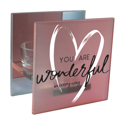 Blush Pink Mirrored Tealight Holder With Inspirational Sentiment