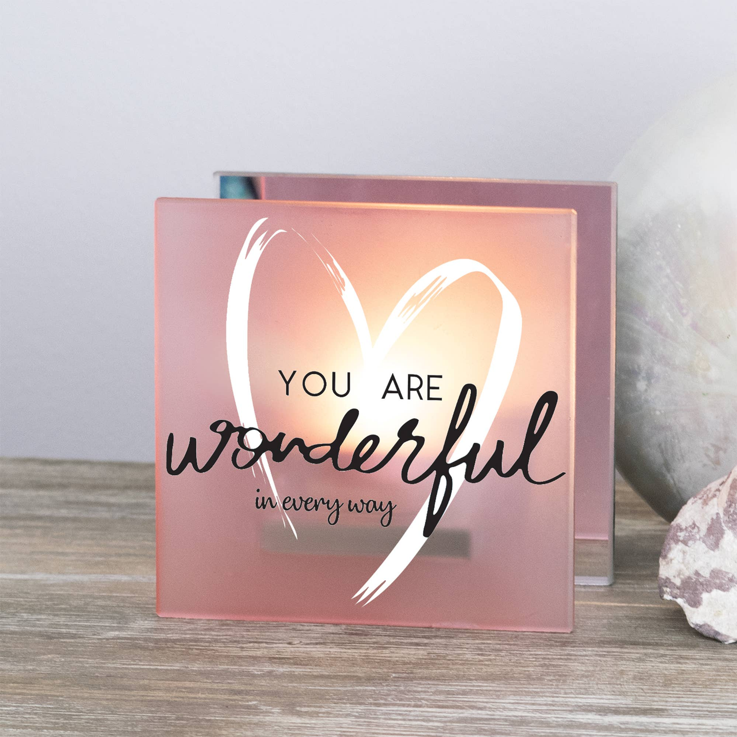 Blush Pink Mirrored Tealight Holder With Inspirational Sentiment