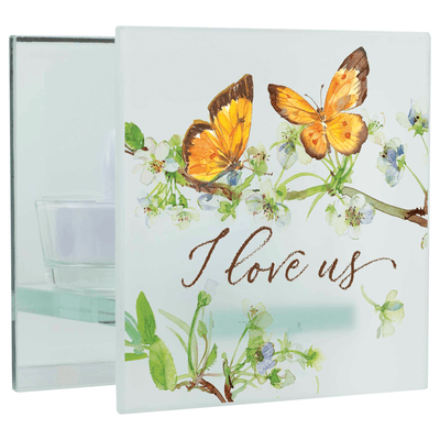 I Love Us Tealight Holder With Butterfly Accents