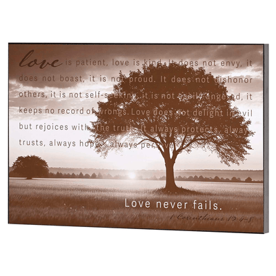 Love Never Fails Wall Plaque - 15X10 Inches