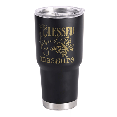 Blessed Beyond Black 30 Oz Stainless Steel Tumbler With Butterfly Design