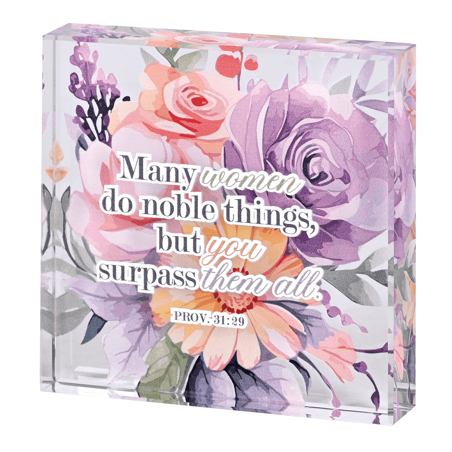 Elegant Tabletop Glass Plaque: Celebrating Woman's Virtue
