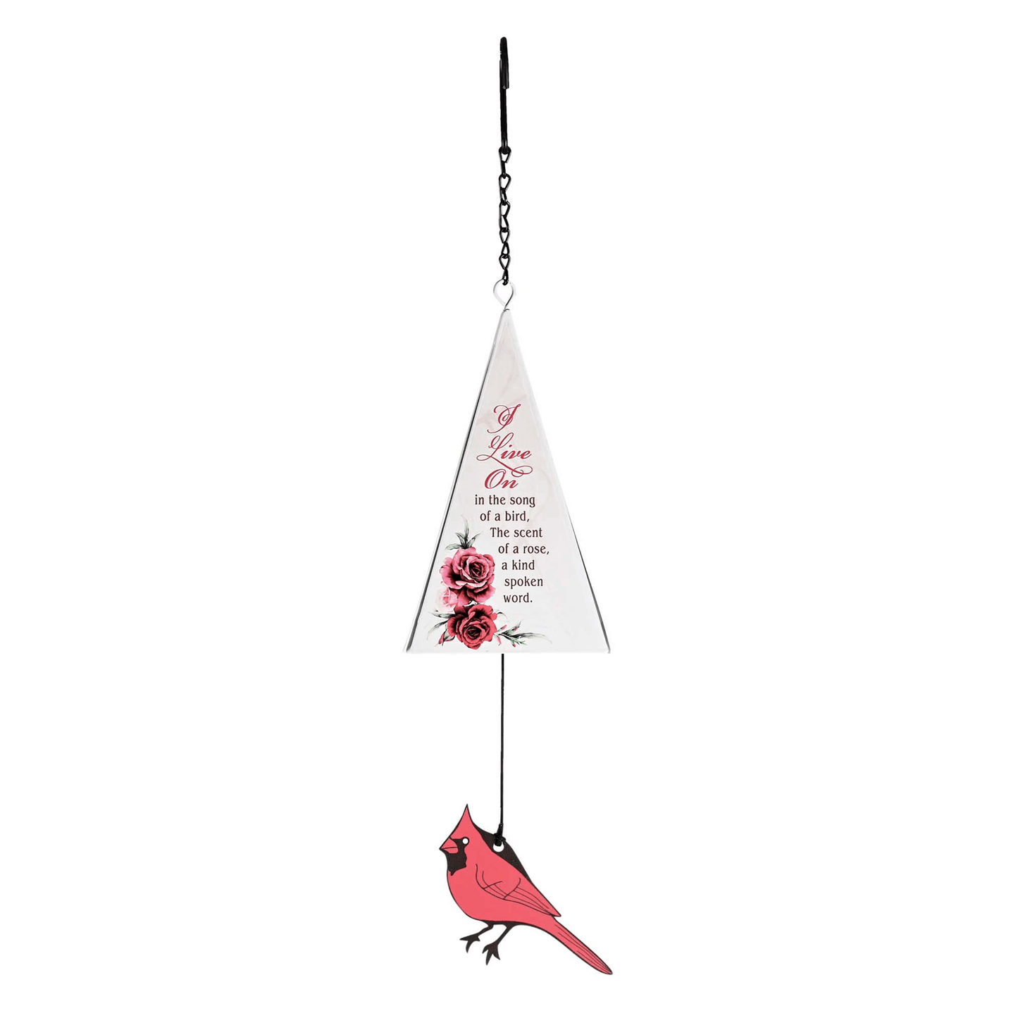 Iron Sail Cardinal Wind Chime With Poem "I Live On"
