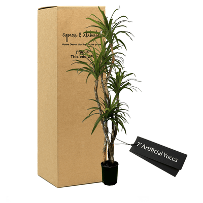 Elegant 7' Artificial Yucca Tree In Decorative Pot