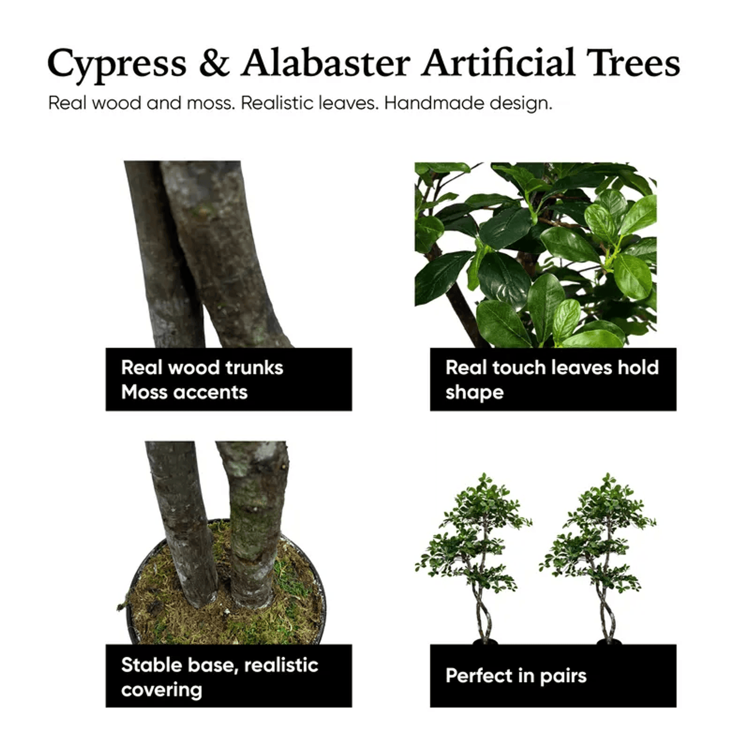 Handcrafted 5' Black Olive Leaf Artificial Tree With Real Wood Trunks