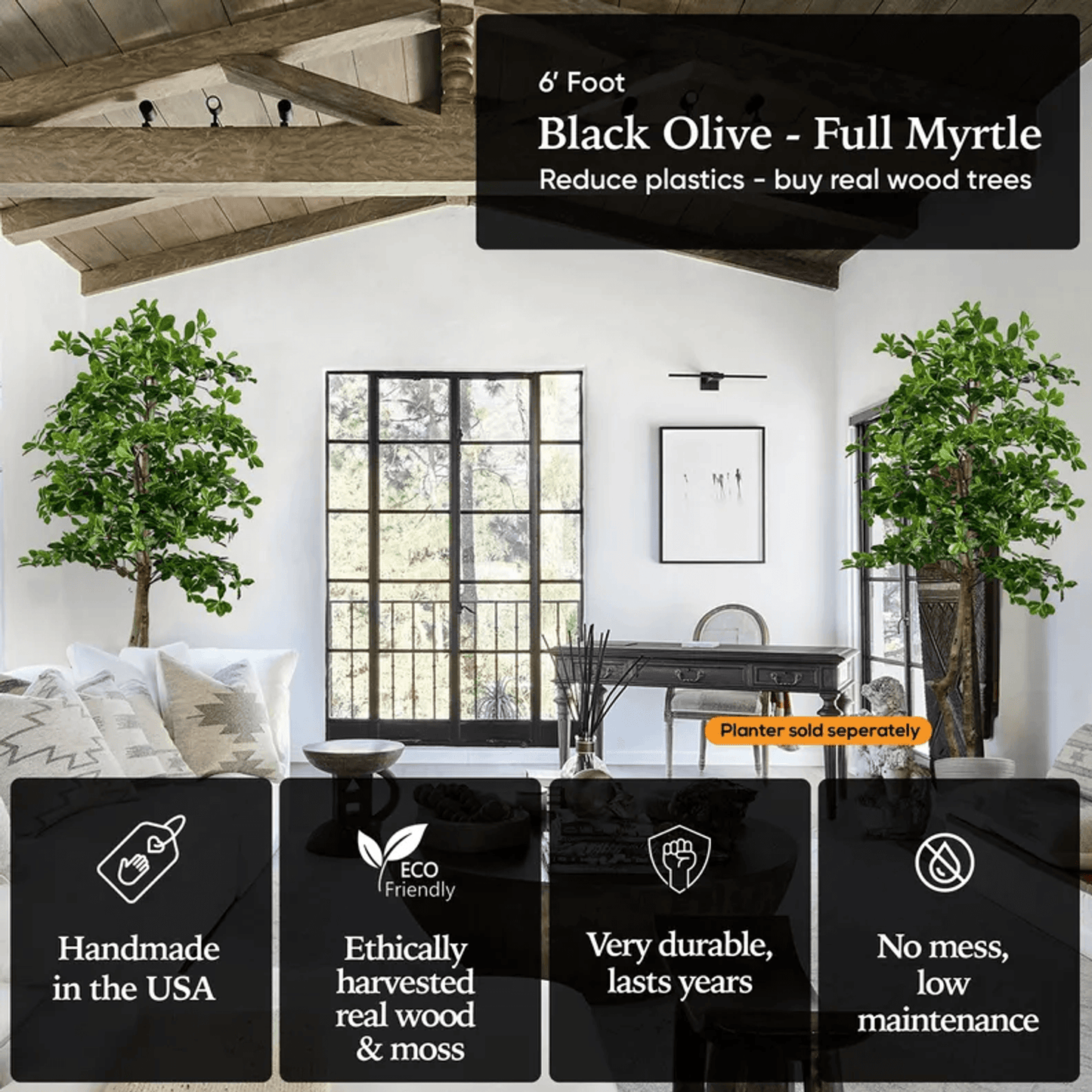 Handcrafted 6' Italian Black Olive Leaf Artificial Tree