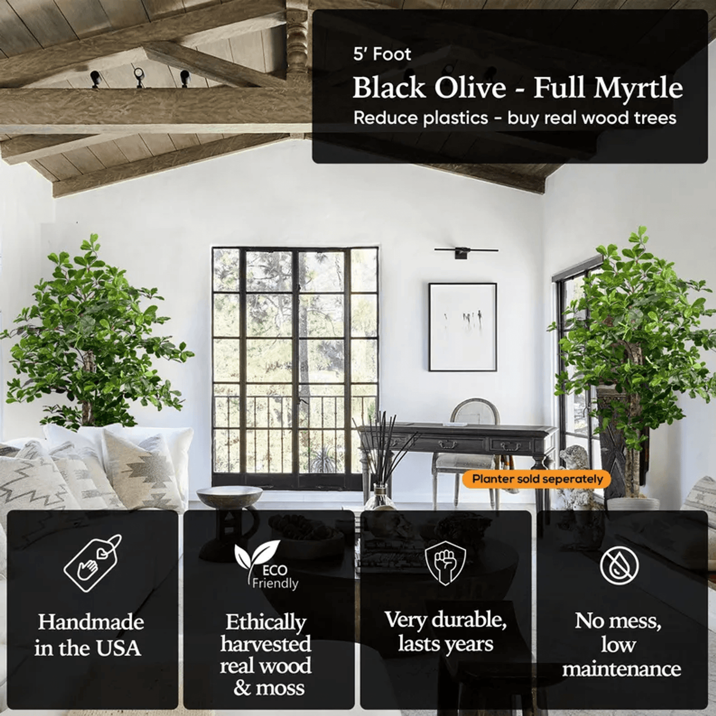Handcrafted 5' Italian Black Olive Leaf Artificial Tree