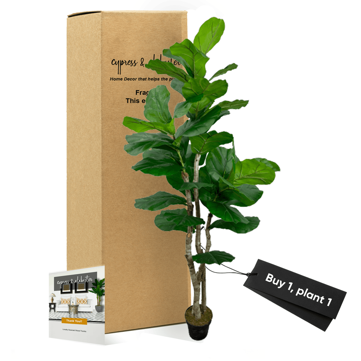 Handmade 6' Lifelike Large Leaf Fig Tree By Cypress & Alabaster