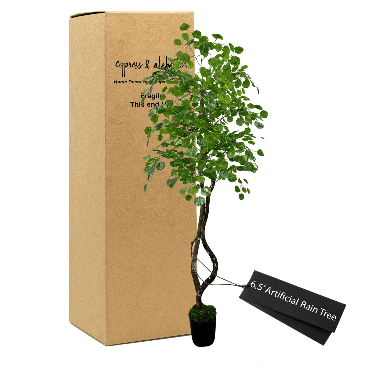 6.5' Lifelike Artificial Rain Tree In Elegant Plastic Pot
