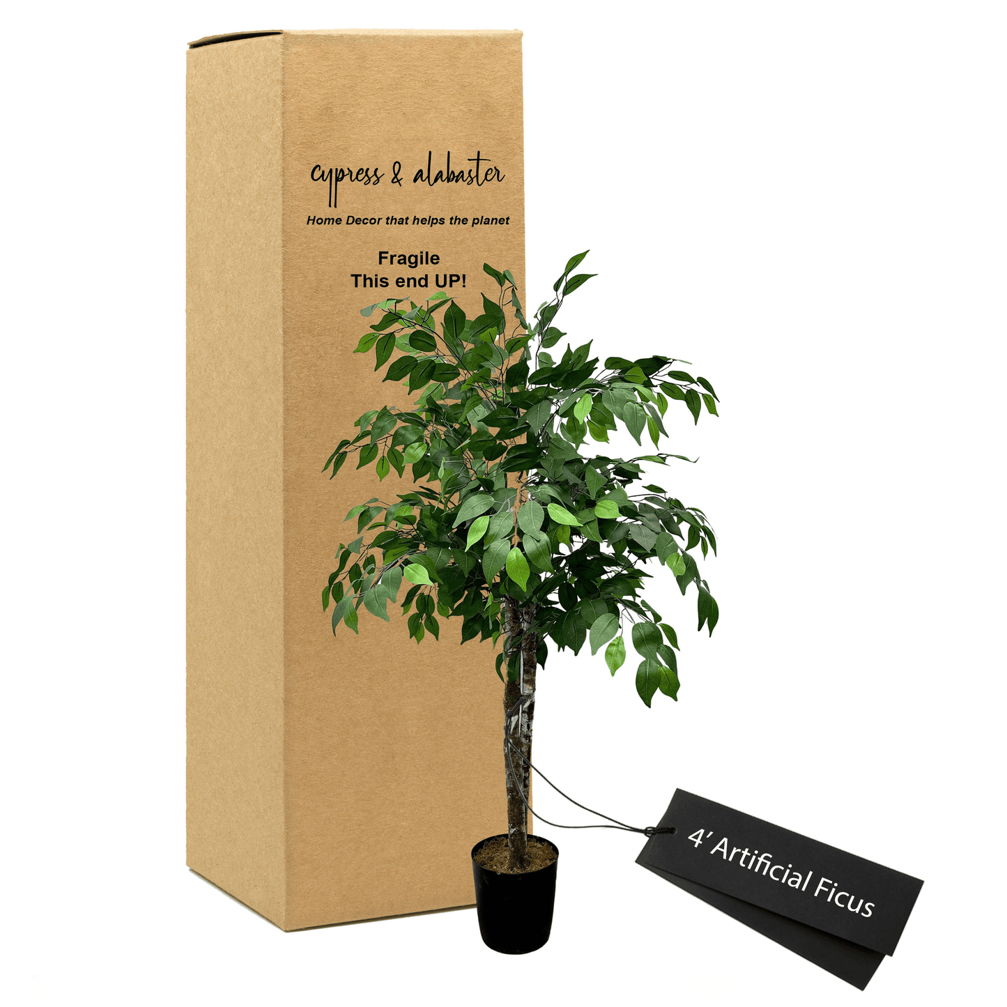 4' Lifelike Ficus Tree In Modern Plastic Pot