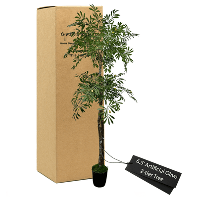 6.5' Lifelike Olive Tree With Dual Tiers In Modern Plastic Pot