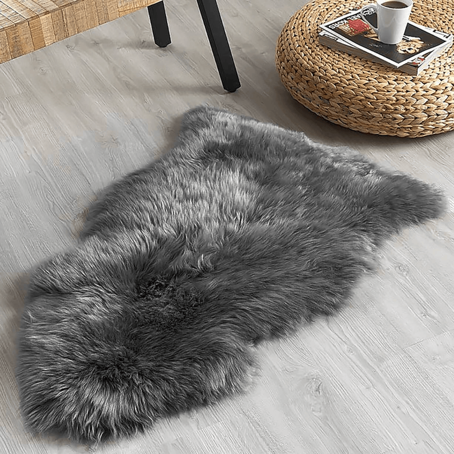 Luxury Grey Faux Sheepskin Rug - 2X3 Feet