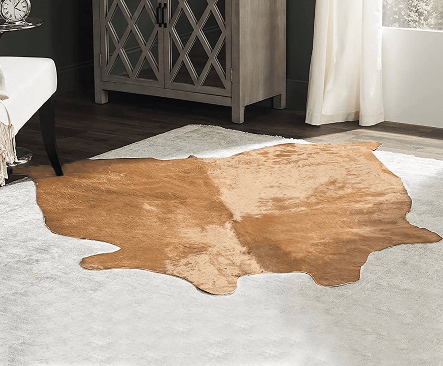 Light Brown Handmade Cowhide Area Rug - 6X7 Feet