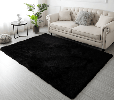 Luxurious 5X7 Feet Black Fluffy Shag Area Rug