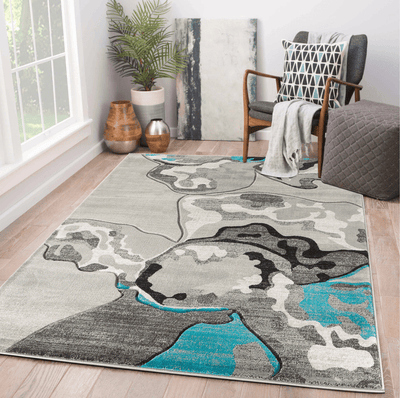 Turquoise Abstract Hand-Carved Soft Rug, 3'8" X 5'6"