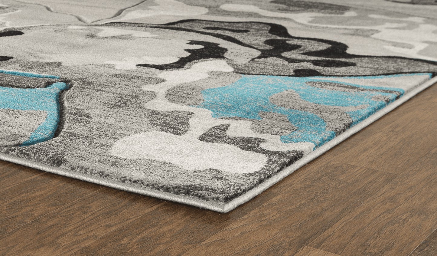 Turquoise Abstract Hand-Carved Soft Rug, 3'8" X 5'6"