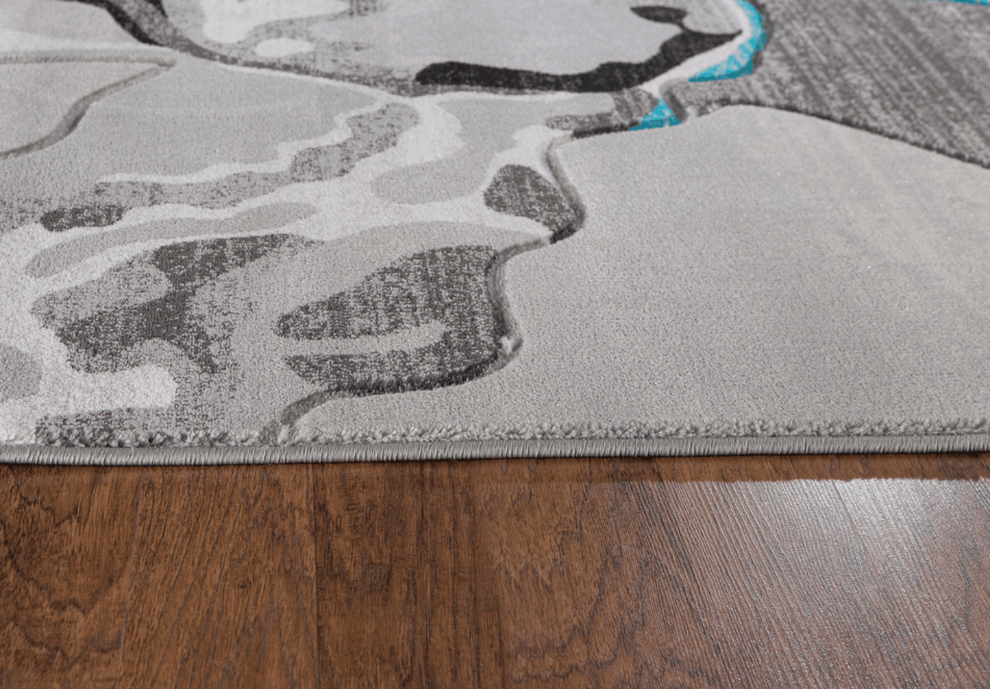 Turquoise Abstract Hand-Carved Soft Rug, 3'8" X 5'6"