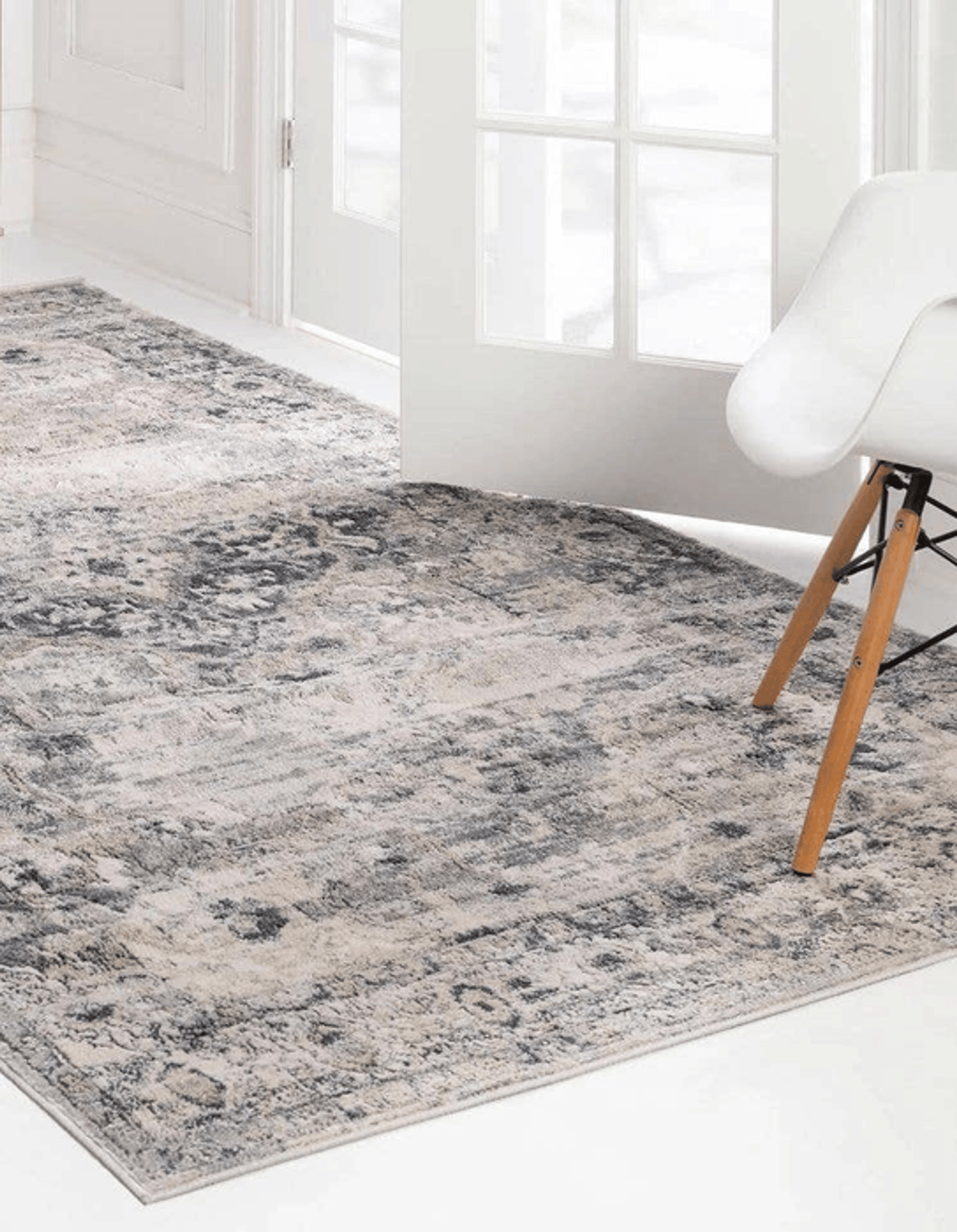 Beige Grey Blue Distressed Vintage Area Rug - 10X13 Feet