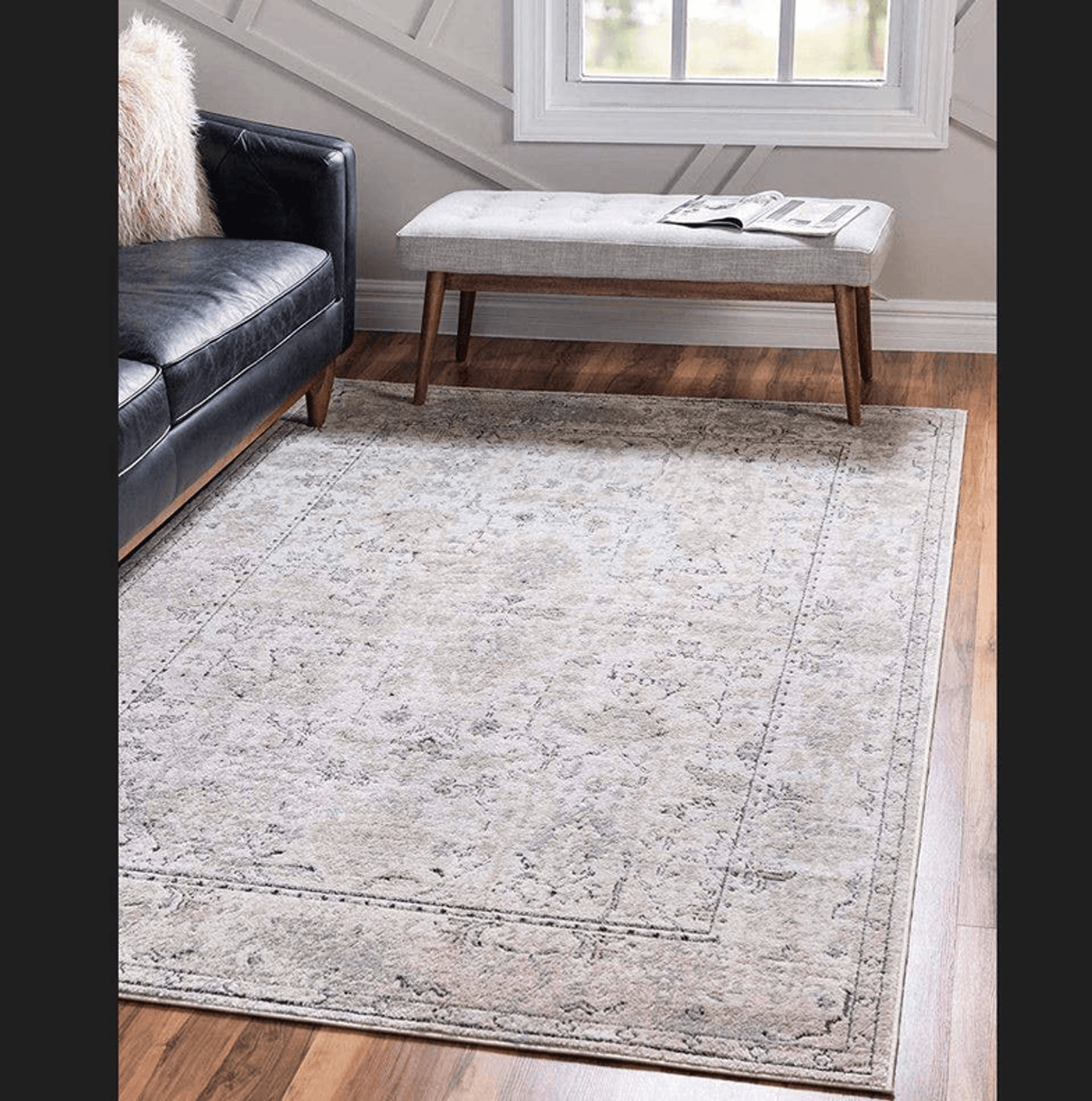 Ivory Beige Distressed Floral Vintage Area Rug - 10X13 Feet