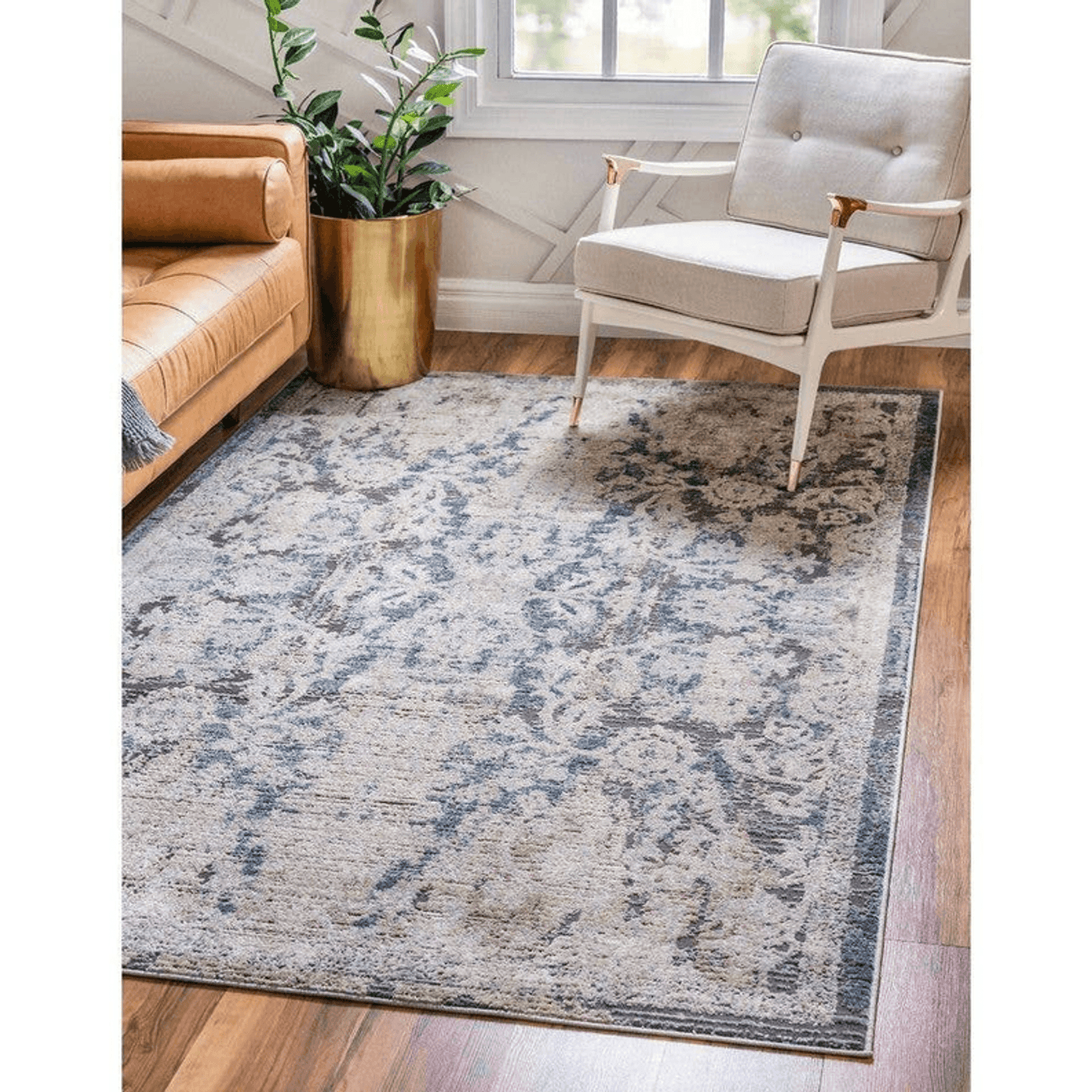 Navy Beige Distressed Vintage Oriental Area Rug – 10X13 Feet