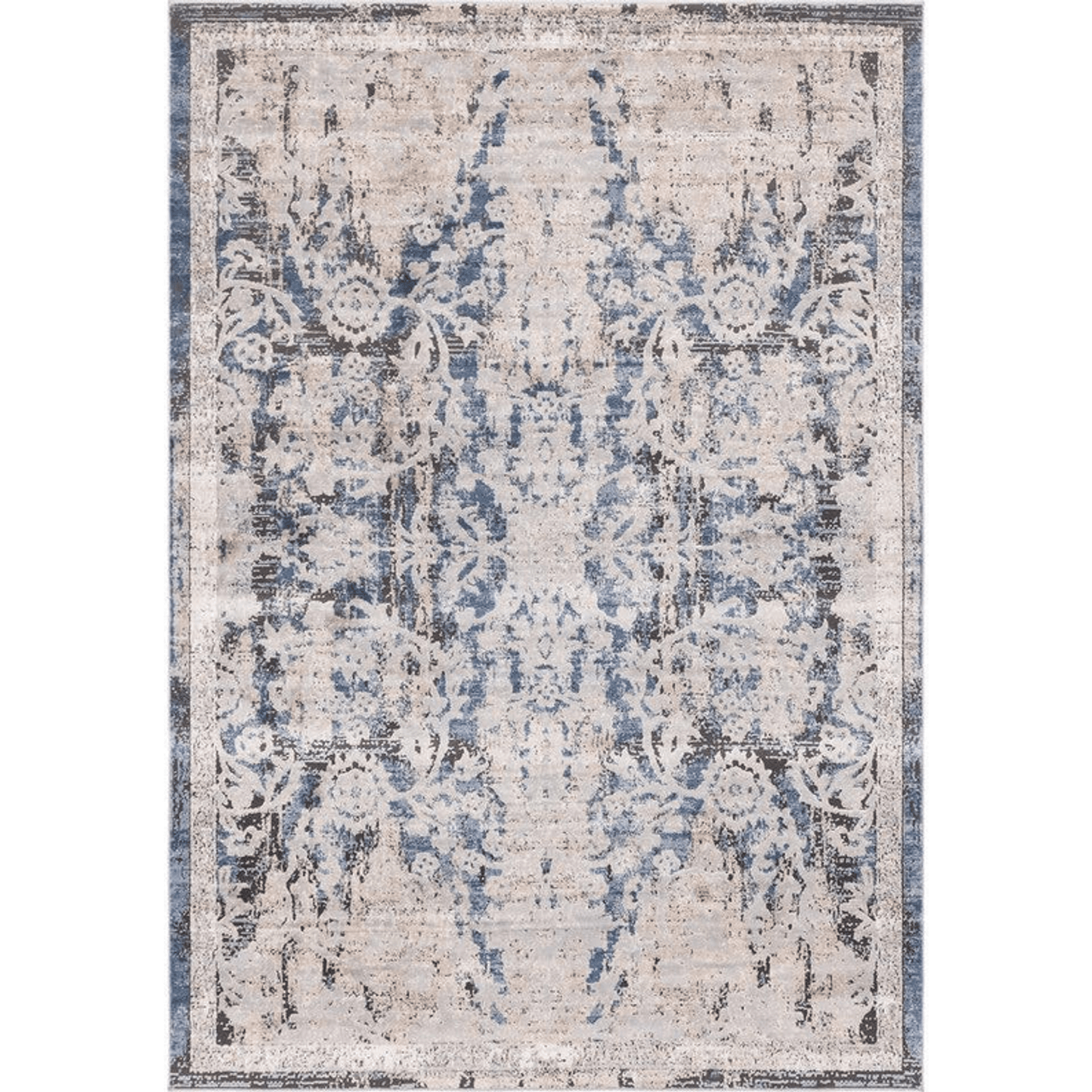 Navy Beige Distressed Vintage Oriental Area Rug – 10X13 Feet