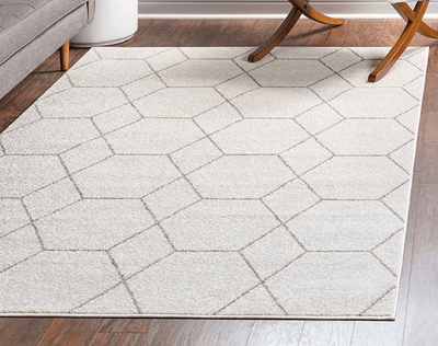 Ivory Grey Trellis Geometric Area Rug 10X14 Feet