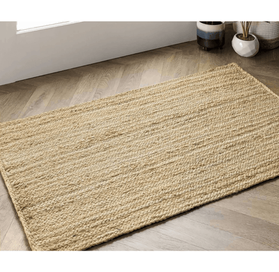 Ivory Natural Jute Hand-Woven Braided Door Mat Rug - 2X3 Feet