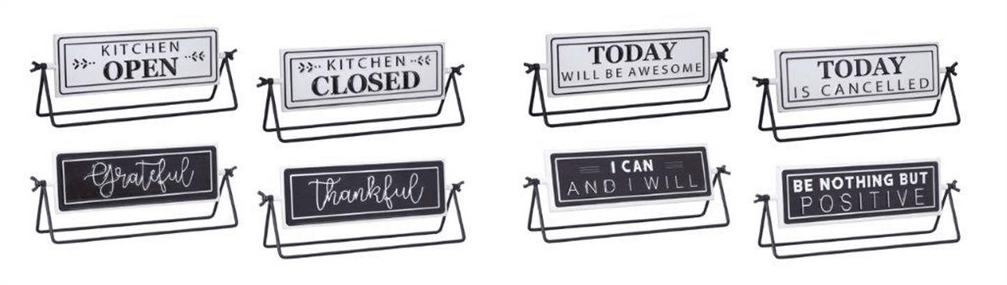 Reversible Sign Set With Stand - Assorted Sentiments In Iron