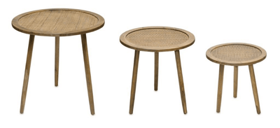 Rattan Accent Table Set - Three Sizes In Natural Wood